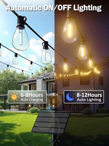 100FT Solar String Lights Outdoor, Dimmable Patio Lights Solar Powered with Remote & USB Port 35+1 LED Shatterproof Bulbs 3 Light Modes, Waterproof Solar Light for Camping Backyard Garden - Image 4