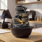 Giantex Tabletop Water Fountain with Warm LED Light, Tiered Rock Waterfall with Pump, Zen Meditation Desktop Decor for Office, Home Relaxation - Image 2