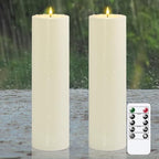 Yeelida 4" x14" Flameless Flickering Waterproof Candles with Remote, LED Battery Operated Timer Plastic Ivory Pack of 2 Pillar Candles for Outdoor Use (Long Lasting 420+ Hrs) by Yeelida