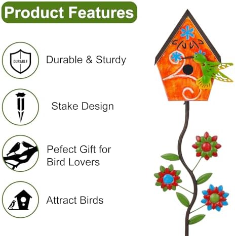 51” Metal Bird Houses Stake for Outside Hummingbird Design - Image 4