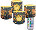 Pack of 4 Flameless Candles Halloween Battery Operated Candles with Remote and Timer Flickering LED Elictric Pillar Tealights for Indoor Outdoor Party Decorations, Pumpkin Black Cat by Merkmak