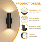 LUTEC Dusk to Dawn Outdoor Wall Lights, 16W Integrated LED Cylinder Up-Down Sconce, 3000K Waterproof Aluminum Exterior Lighting, Matte Black Modern Porch and Entryway Wall Light Fixture, 2 Pack - Image 4