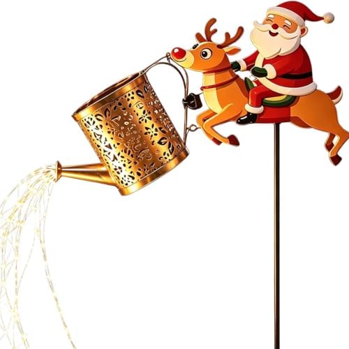 Solar Watering Can with Stake LED Christmas Santa Metal Garden Decor - Image 7