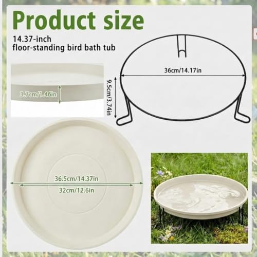 14.37'' Ground Bird Bath for Outside Large Bird Bath, Milky White - Image 2