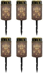 Poceacles Solar Powered Flameless Candle Cemetery Votive Candles Waterproof Outdoor Memorial Solar Stake Lights Home Outdoor Decoration, Cross Rose Bible Book Print Brown, 6 Pcs by Poceacles