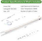 T5 Grow Lights, 2FT 60W (4×15W, 500W Equivalent), Full Spectrum Grow Lights for Indoor Plants, 4000K, Plug and Play, Easy to Install, for Greenhouse & Plant Shelves (4 Pack) - Image 7