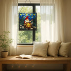 Gnome with Campfire Cooking Stained Glass Suncatcher – Square Hanging Window Panel for Home, Garden, Nursery, Halloween, Christmas, Memorial Day – Whimsical Glass Art Gift for Gnome Lovers ulz706 - Image 7