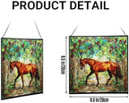 Chestnut Trakehner Horse Walking Beneath Vineyard Canopy Square Suncatcher – Stained Glass Style Window Panel with Pastoral Scene, Custom Decorative Hanging Art for Equestrian Home, Christmas Os0RHH - Image 2