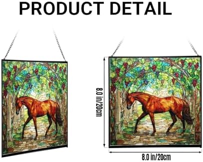 Chestnut Trakehner Horse Walking Beneath Vineyard Canopy Square Suncatcher – Stained Glass Style Window Panel with Pastoral Scene, Custom Decorative Hanging Art for Equestrian Home, Christmas Os0RHH - Image 2