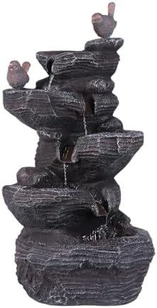 Cascading Rock Water Fountain with LED Lights Resin Stone Imitation Waterfall Tabletop Water Fountain Relax Decor for Home Office by FRANDEK