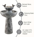 Glitzhome Outdoor Water Fountain with Lights & Pump, 26" H 2-Tiered Polyresin Bird Bath Fountain Floor-Standing Water Feature Waterfall Fountain for Garden, Yard, Patio, Home Decor - Image 3
