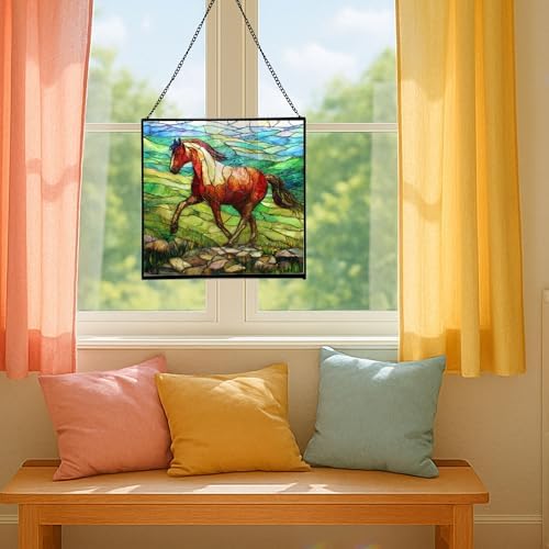 Roan Appaloosa Horse Walking Across Stony Ridge Square Suncatcher – Stained Glass Style Window Panel with Pastoral Scene, Custom Decorative Hanging Art for Equestrian Home, Christmas JbjgXd - Image 5