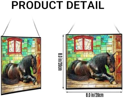 Black Shire Horse Resting Under Stable Eaves Square Suncatcher – Stained Glass Style Window Panel with Pastoral Scene, Custom Decorative Hanging Art for Equestrian Home, Christmas Ao6ker - Image 2