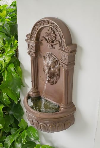 Aged Claystone Lion Head Wall Fountain – Classic Tuscan Outdoor Decor, Antique Brown Finish - Image 3