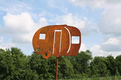Hobby and Leisure Style Rustic or Powder Coated Metal Garden Stake or Stand (Small RV Teardrop Camper 21" Tall Including Stake, Naturally Rusted) - Image 4