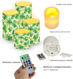 Flickering Flameless Candles with Remote 4 Pack St Patricks Day Battery Operated Pillar Candles with Timer Painting Style Shamrocks LED Elictric Pillar Tealights - Image 4