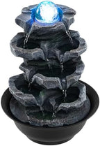 Giantex Tabletop Water Fountain with Rotating Crystal Ball & LED Lights, Tiered Rock Waterfall with Pump, Zen Meditation Desktop Decor for Office, Home Relaxation (Stacked Rock Cascade) by Giantex