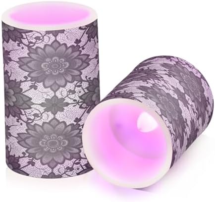 Vintage Black Lace with Flowers Flameless Candles with Remote Control Candles with Timer Waterproof Electronic Lights Glitter Led for Night Battery Operated Pillar 2-Piecing Set - Image 2