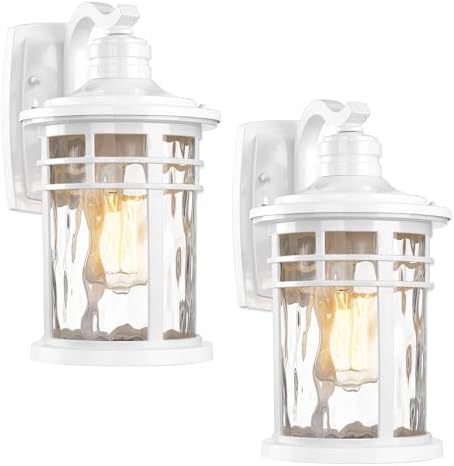 Darkaway Outdoor Wall Light Fixture,2pcs Outside Porch Lights Wall Mounted with Water Ripple Glass Exterior Waterproof Lantern Modern Wall Sconce Lighting for Front Door by Darkaway
