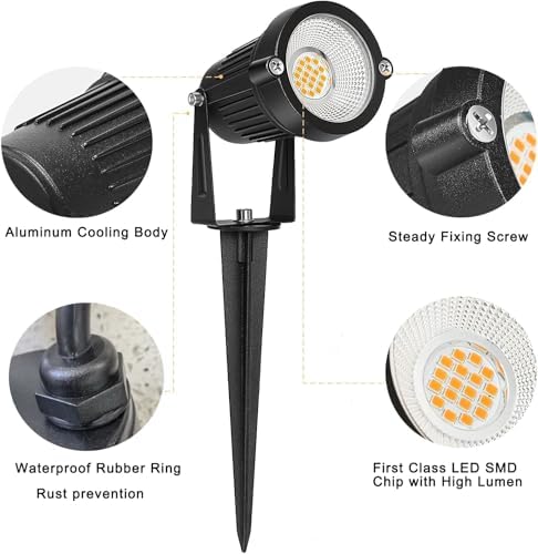 Low Voltage Landscape Lights IP65 Waterproof 7W 700LM LED Outdoor Lighting with Connectors for Garden Yard Pathway Pool | 12V 24V 2700K Tree Spotlights | Warm White - 6 Pack - Image 5