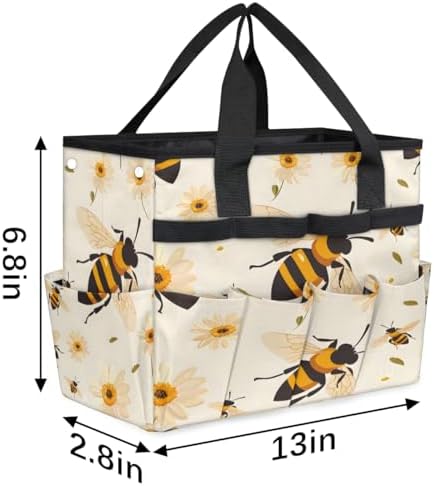 Bee Garden Tool Bag Organizer Heavy Duty Yellow Honey Floral Gardening Tote Bag with 10 Pockets for Women Men Gardening Gifts - Image 4