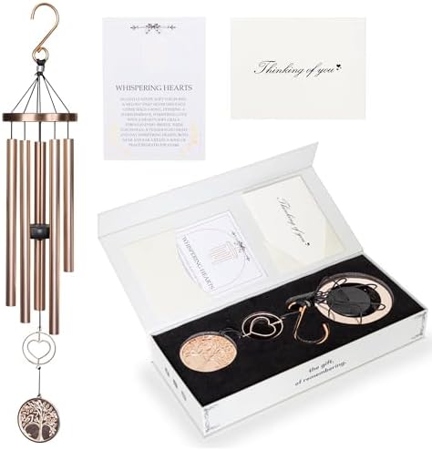 30” Memorial Wind Chime with Gift Box – Whispering Hearts Collection – Platinum Rose. by TheWindChimeCo
