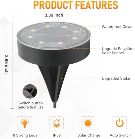 Siatom Solar Ground Lights 12 Pack, IP68 Waterproof Solar In-Ground Light for Outdoor, Flat Landscape Lighting, Garden Disc Light for Pathway, Walkway, and Yard - 12 Pcs (Cool White) - Image 4