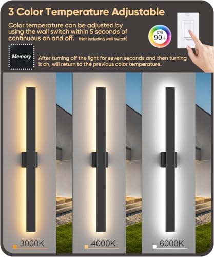 Aipsun 2 Packs Black Outdoor Wall Light 39.4inch Modern LED Exterior Wall Sconce, Long LED Linear Exterior Lights 3000K 4000K 6000K for Entrance, Hallway, Garage, Porch(3CCT) - Image 4