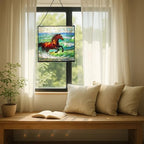 Dark Bay Thoroughbred Horse galloping along wind-cut shore Square Suncatcher – Stained Glass Style Window Panel with Pastoral Scene, Custom Decorative Hanging Art for Equestrian Home, Christmas EXx6QH - Image 7
