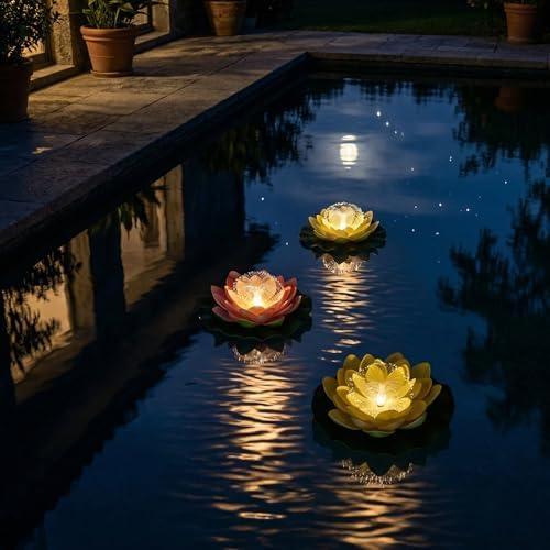 pearlstar Waterproof Floating Lotus Light - Solar Pond for Swimming Pool,Spa, Patio, Wedding Party, Christmas Decorations (3Pcs Lotus,Multicolor) - Image 6