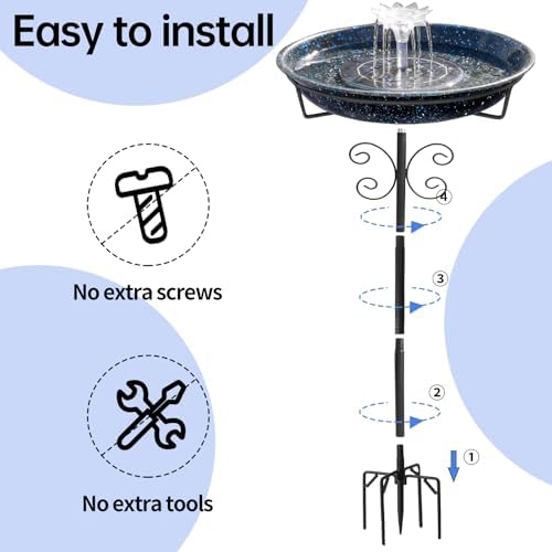 Yiabivo Solar Powered Bird Bath with Fountains for Hummingbirds,Stable Stylish Design with 5-Prong Base Stake Metal Bird Bath for Outside Yard Lawn Patio Garden(Blue) - Image 3