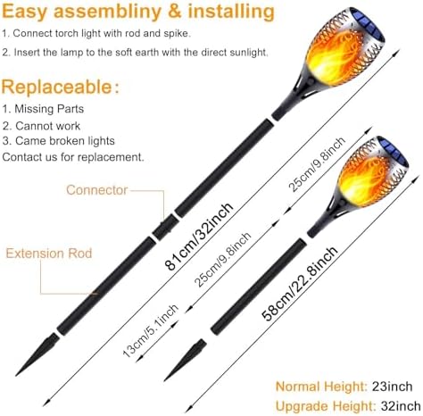8 Pack Tall Solar Torch Lights Outdoor Flickering Flame Upgraded - Image 2