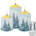 Cozeyat Flameless Candles with Remote Set of 3, Christmas Tree Musical Note Snowscape Print Flickering Electric Candles for Christmas Decor, Unscented Realistic Bullet Floating Flame Candles by Cozeyat