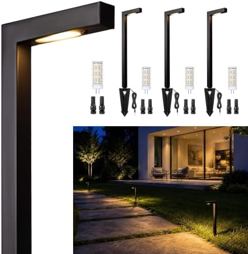 Gardenreet Brass Low Voltage L-Shaped Path Light, Black, G4, 2700K, 4Pack by Gardenreet