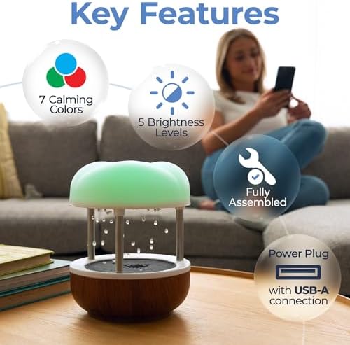 Mindsight ‘Calming Cloud’ Tabletop Water Fountain | Quiet Pump | Splash Resistant | Zen & Nature Décor | Promotes Focus, Stress Relief, Productivity, Sleep | Reminder to Pause & Reset | Desk Accessory - Image 4