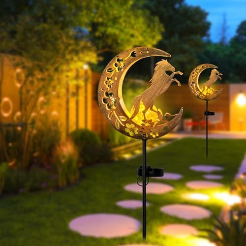 Solar Lights Outdoor Waterproof - Moon & Horse Landscape Lighting, Weatherproof SolarGarden Stakes with 8-10H Auto On/Off, Decorative Pathway Markers for Driveway/Walkway/Equestrian Farms - Image 2