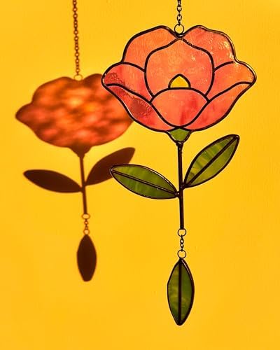 Stained Glass Window Hangings, Handcrafted Garden Suncatchers for Window and Home Decor Decor, Unique Artisan Glass Ornaments for Indoor and Outdoor Use (B-Pink) - Image 3