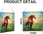 Bay Lusitano Horse Standing ATOP Hill at Sunset Square Suncatcher – Stained Glass Style Window Panel with Pastoral Scene, Custom Decorative Hanging Art for Equestrian Home, Christmas nJns2w - Image 2