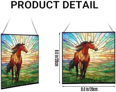 Bay Lusitano Horse Standing ATOP Hill at Sunset Square Suncatcher – Stained Glass Style Window Panel with Pastoral Scene, Custom Decorative Hanging Art for Equestrian Home, Christmas nJns2w - Image 2