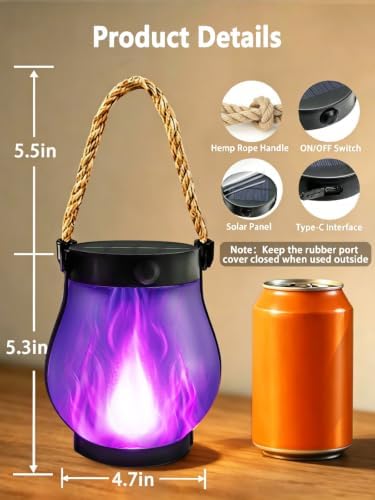 4 Pack Solar Lanterns Outdoor Waterproof Halloween Purple Solar Flame Light - Image 3