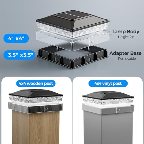 Solar Post Cap Lights, 6500K Cool White IP65 Waterproof Solar Powered Fence Light for 4x4 Wood Post & 5x5 Vinyl Fence, Deck Patio Garden Yard Outdoor Landscape Lighting, ABS Material (Black, 16pack) - Image 4