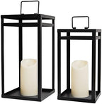 HPC Decor Black Metal Candle Lanterns Set of 2- Lanterns Decorative w/ LED Timer Candles- 15.8'' & 12.6'' Chunky Modern Farmhouse Lantern Decor for Indoor,Outdoor,Fireplace,Porch (No Glass) by HPCDECOR