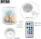 Starfish Beach Pattern 4 Packs Flameless LED Battery Candles with Colored Light Waterproof Pillar Fake Candles with Remote for Wedding Beach Party Decor Home Decoration - Image 6
