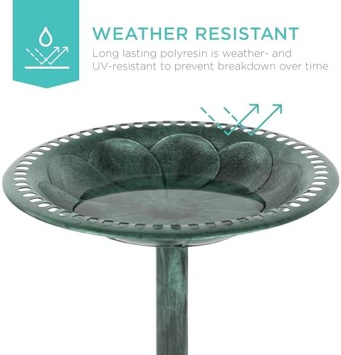 Best Choice Products Bird Bath, 28in Outdoor Resin Pedestal - Mint Green - Image 2