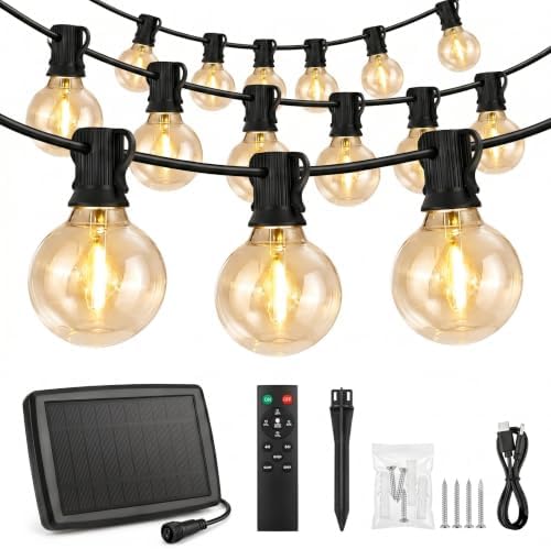 55Ft Solar String Lights Outdoor , IP65 Waterproof,LDE Edison Bulb Remote by AVAMERY