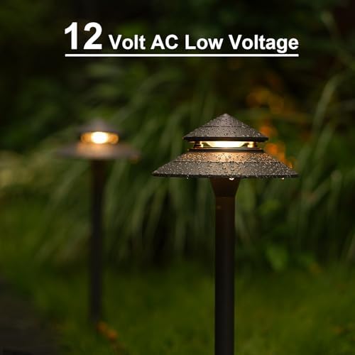 GOODSMANN Pathway Lights Kits 3W LED 8PK Outdoor Low Voltage Landscape Lighting 180 Lumen Hardwired 2 Tier Pagoda Path Light 3000K Warm White Metal 12V Electric Sidewalk Walkway Lights with Connectors - Image 5