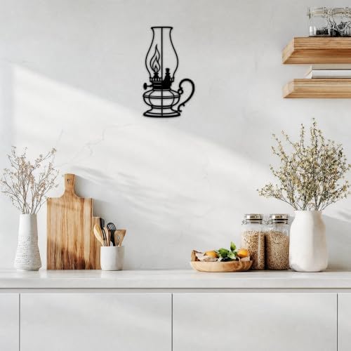 Vintage Kerosene Oil Lamp Metal Wall Art Retro Lantern Iron Wall Hanging for Farmhouse Bedroom Living Room Kitchen Indoor Home Decoration (Black,28inch) - Image 4