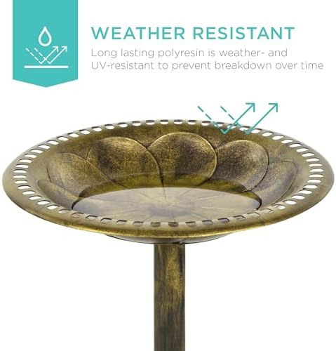 Best Choice Products Bird Bath, 28in Outdoor Resin Pedestal - Gold - Image 2