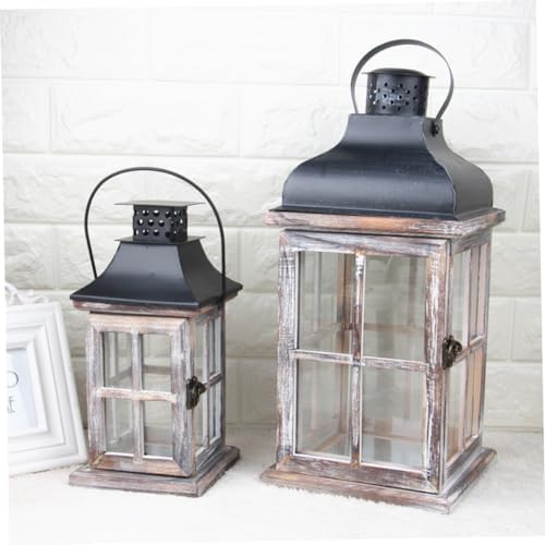 Vintage Wooden Wall Hanging Candle Lantern Iron Holder for Veranda Terrace - Image 3