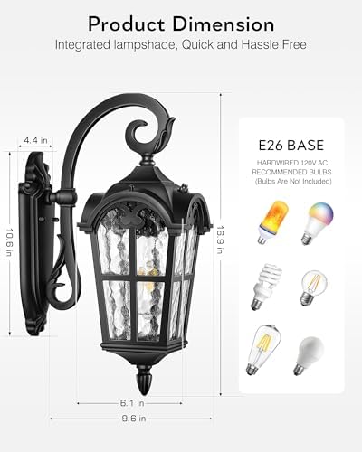 VIANIS Black 2-Pack Outdoor Porch Lights, Dusk to Dawn Outdoor Lighting - Image 6